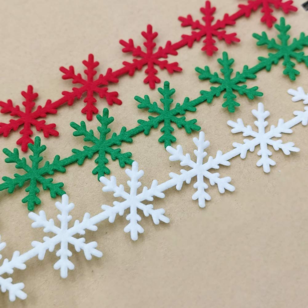 2 Rolls Felts Snowflake Trim Ribbon Christmas Applique Decals for Xmas Decorative Craft White