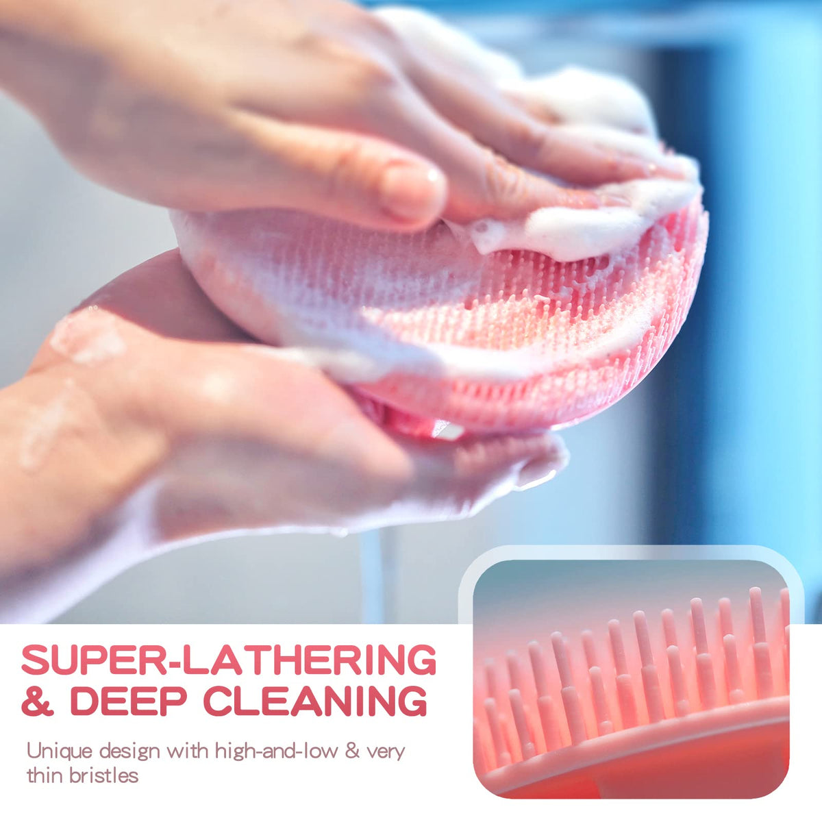 Silicone Back Scrubber & Soft Bath Glove Set 2PCS Pink