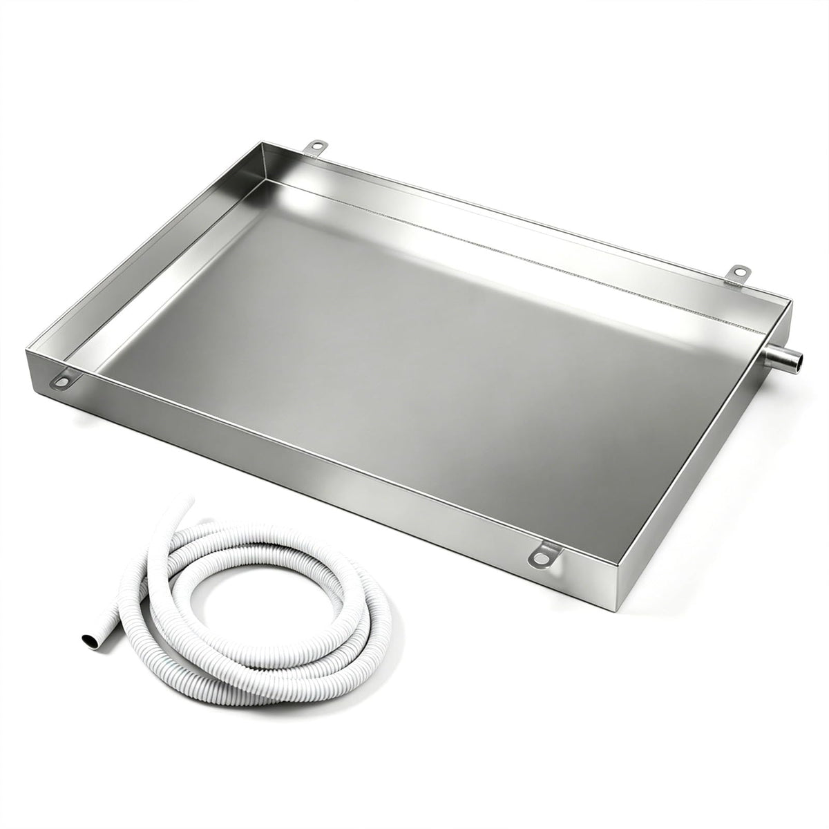Universal AC Drip pan 304 Stainless Steel Water Catcher Tray 4 Inch High Leak Proof Condensate Drain Tray Stable Floor Protection for air Conditioner Industrial Equipment and Home use(28x28x1.2in)
