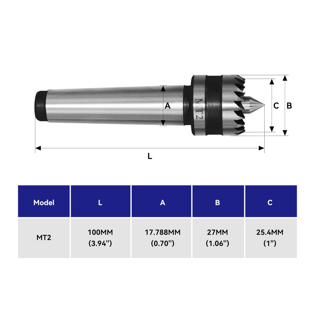 HFS(R) Lathe Live Center Woodworking Lathe Drive Center MT2 with 1-Inch Crown