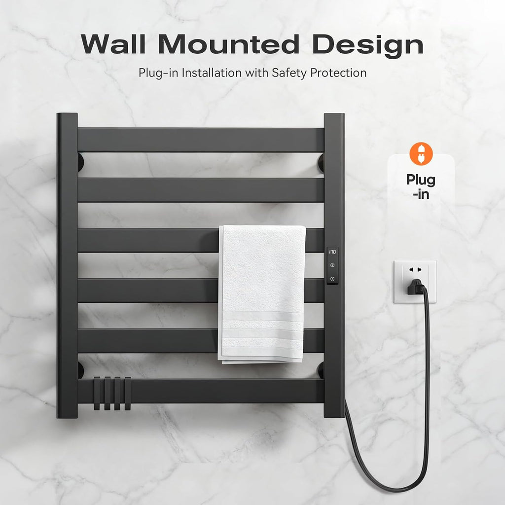 Heated Towel Rack for Bathroom - 6 Bars Towel Warmer Rack Wall Mounted with Intelligent Touch Screen Timer &