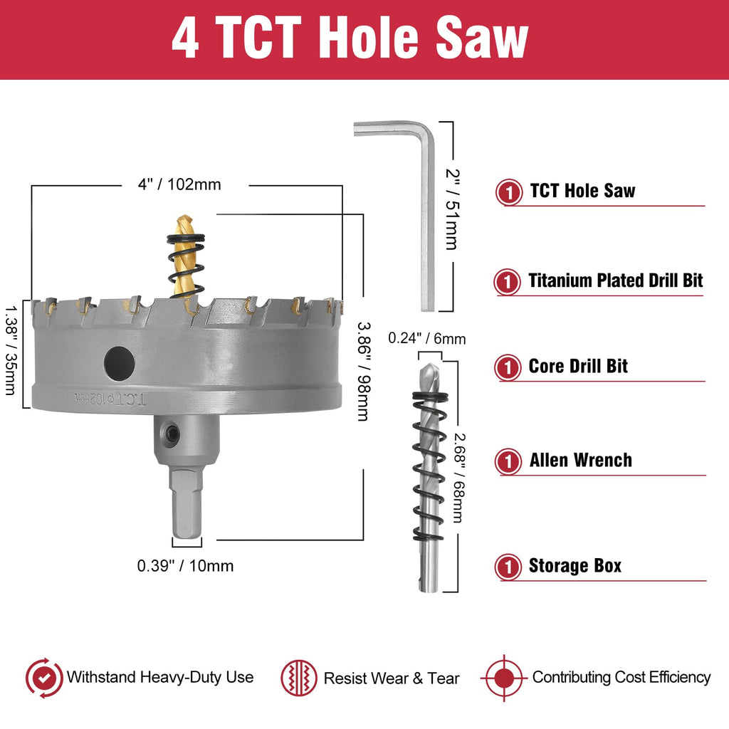 AOKAIMIAR 4 Inch Carbide Hole Saw with Titanium Plated Center Drill Bit
