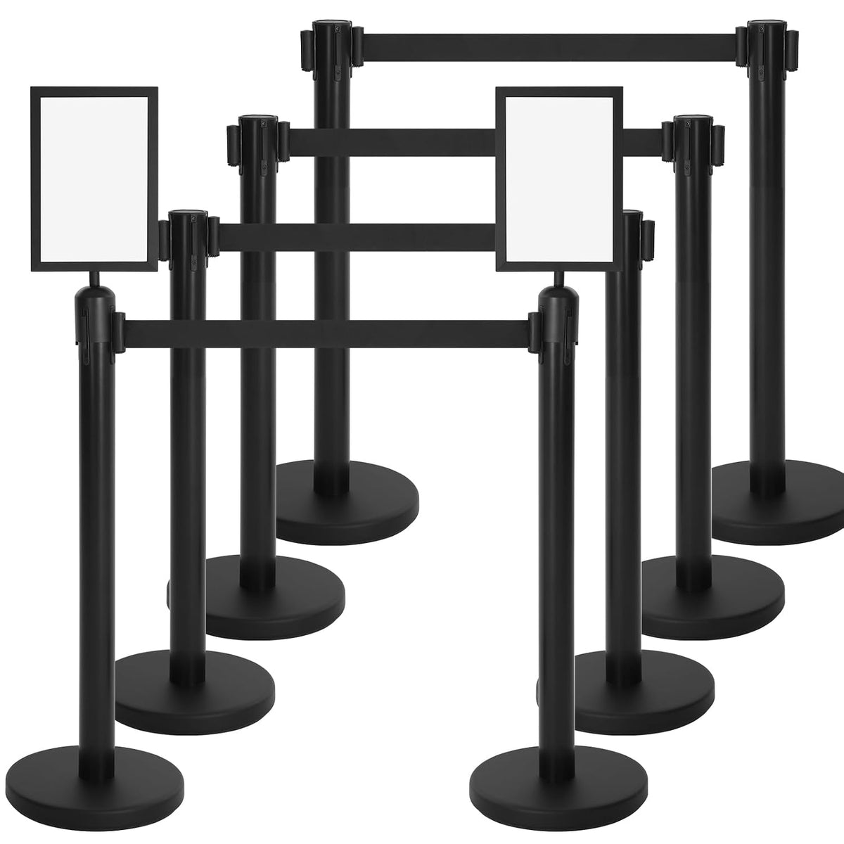 8 Pcs Crowd Control Stanchions 8.2ft Red Retractable Belt