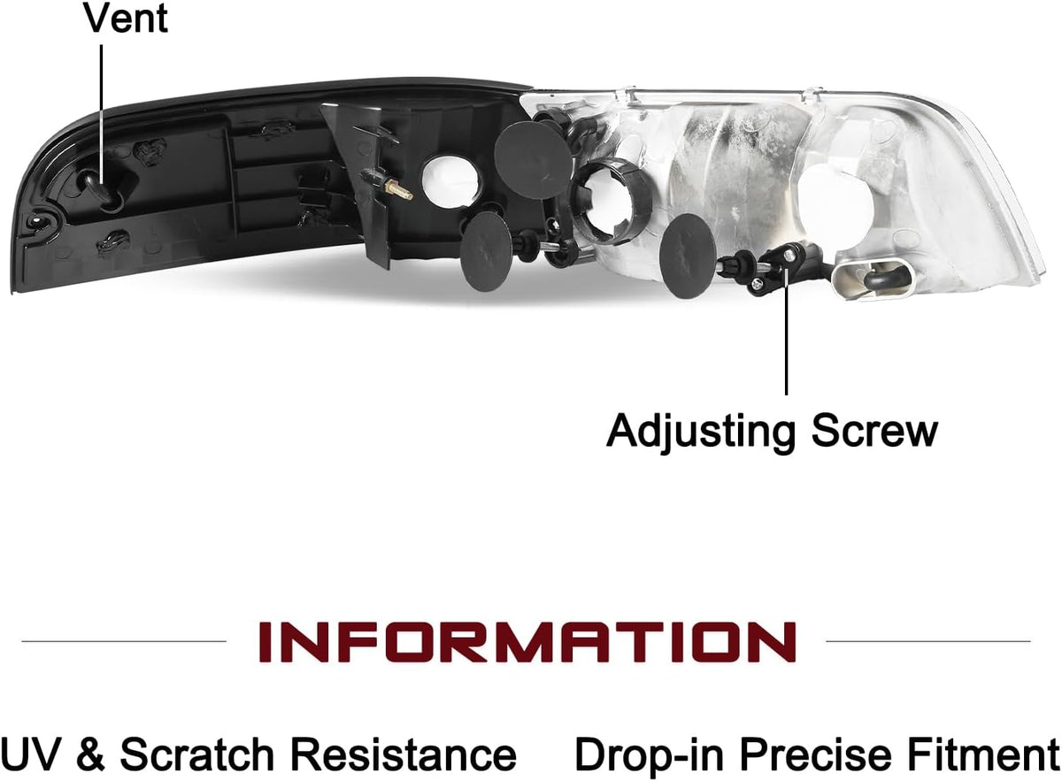 JSBOYAT Halogen Headlight 4pcs for 1998-2011 Ford Crown Victoria