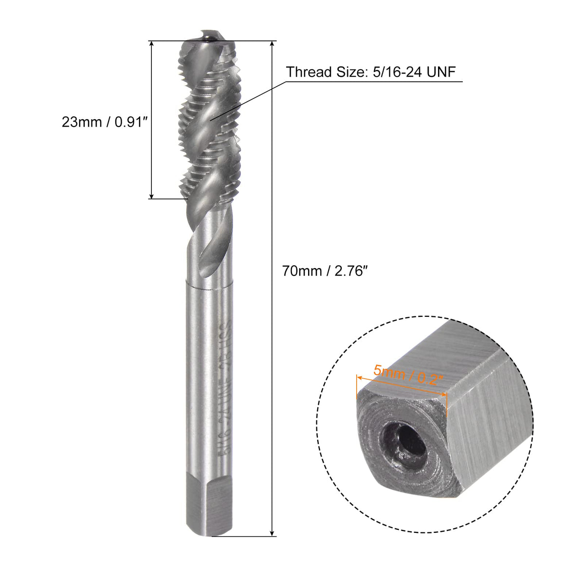 uxcell Spiral Flute Taps 5/16-24 UNF 2B High Speed Steel (HSS) Uncoated Tap