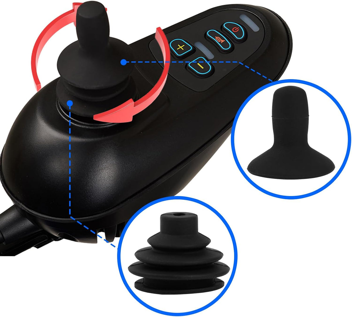 4 Pcs Wheelchair Joystick Button Cap Joystick Controller Knob and Gaiter Black Wheelchair Accessories Joysticks Button Cover Power Chair Parts for Electric Mobility Scooter Electric Drive