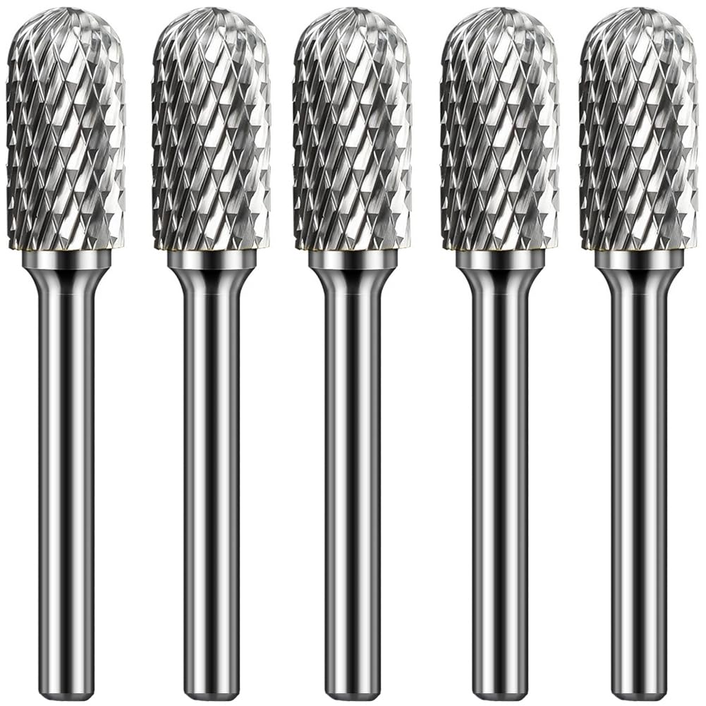 KOTVTM Carbide Burr Set 1/4" Shank SC-3 Die Grinder Bits Tungsten Double Cut Burr Bits (3/8" Cutter Dia X 0.80" Cutter Length) for Die Grinder Kits Metal Grinding Drilling Polishing (5pcs)