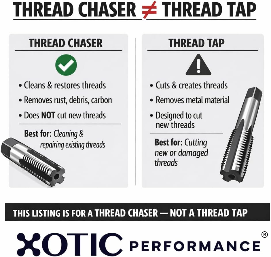 Thread Chaser Tool - Thread Cleaning & Restoration for Lightly Damaged Threads, HSS 4241 Steel, Removes Rust & Debris - Not a Tap, Metric & SAE Compatible (M8 x 1.25) - Xotic Performance