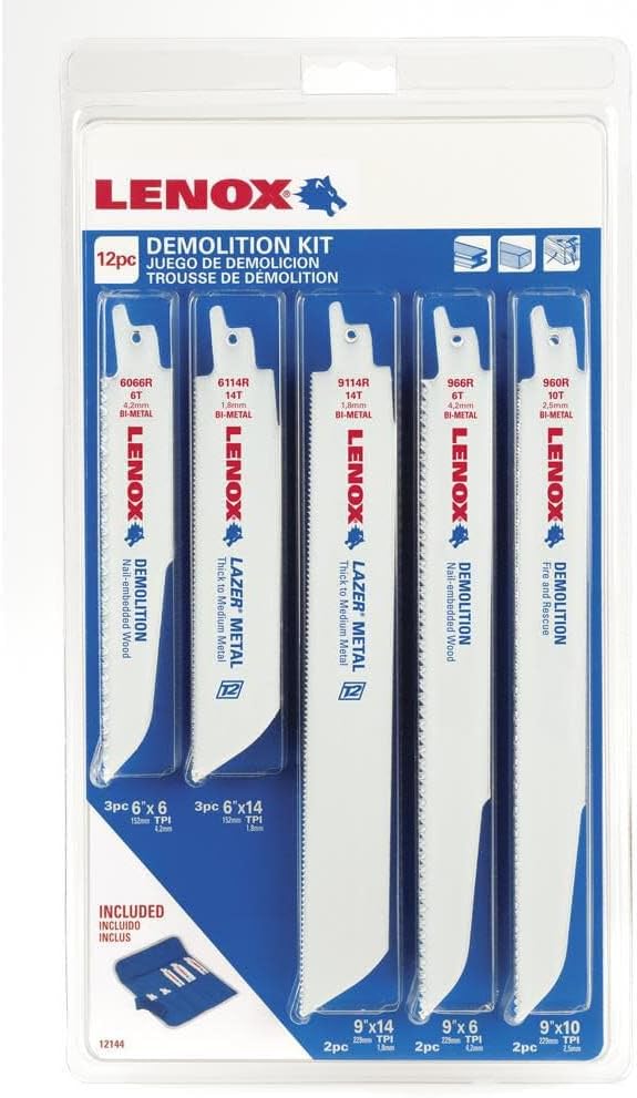 Lenox Tools Demolition Reciprocating Saw Blade Kit with Bonus Storage Case, 12-Piece Set (1214412RKD)