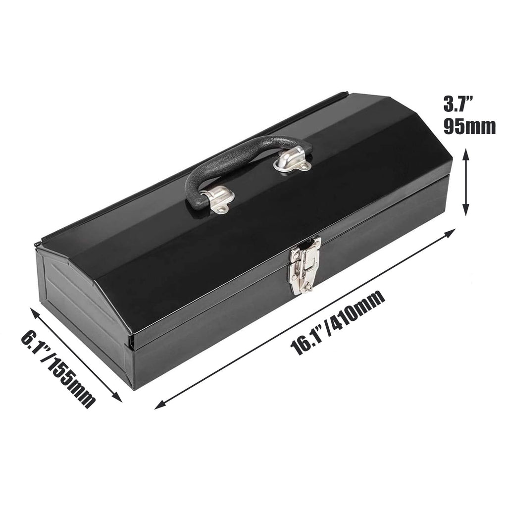 Metal Tool Box, 16" Hip Roof Style Portable Small Tool Box with Latch