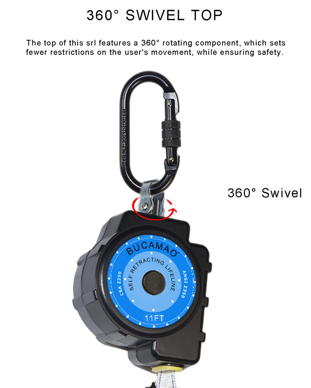 Swivel Top Self Retracting Lifeline, 11FT Retractable Lanyard, Web SRL