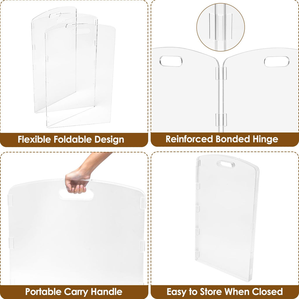 32" Tall 4-Panel Clear Acrylic Freestanding Indoor Pet Barrier Gate with Modern Folding Frame for Wide Doorways, Hallways & Stairs