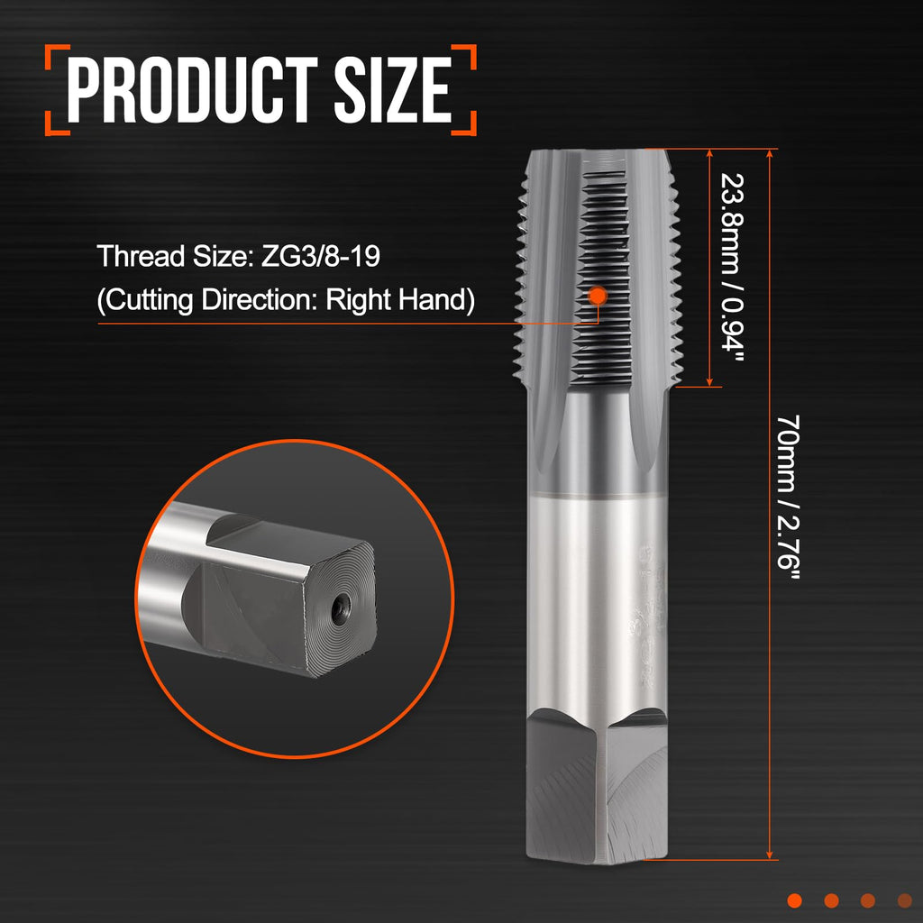 Workkyma ZG3/8-19 Pipe Thread Tap Straight Flute M2 High Speed Steel