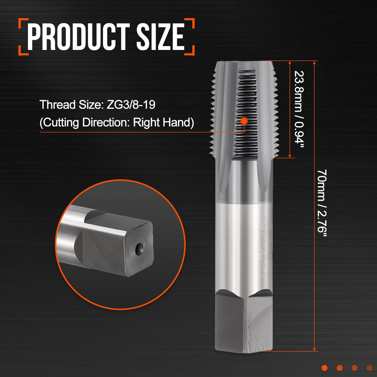 Workkyma ZG3/8-19 Pipe Thread Tap Straight Flute M2 High Speed Steel