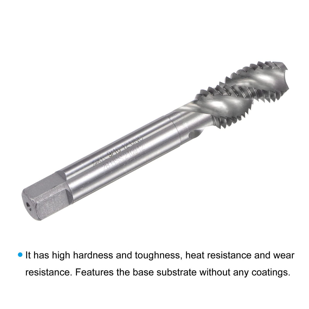 uxcell Spiral Flute Taps, 9/16-12 UNC 2B High Speed Steel (HSS) Uncoated Machine Thread Milling Threading Screw Tap 3 Flutes Tapping Tool