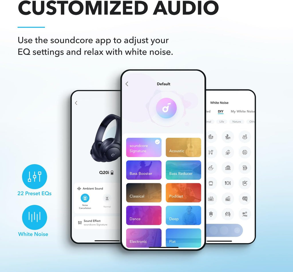 by Anker Q20i Hybrid Active Noise Cancelling Headphones, Blue | Over-Ear, Bluetooth, 40H ANC Playtime, Hi-Res Audio