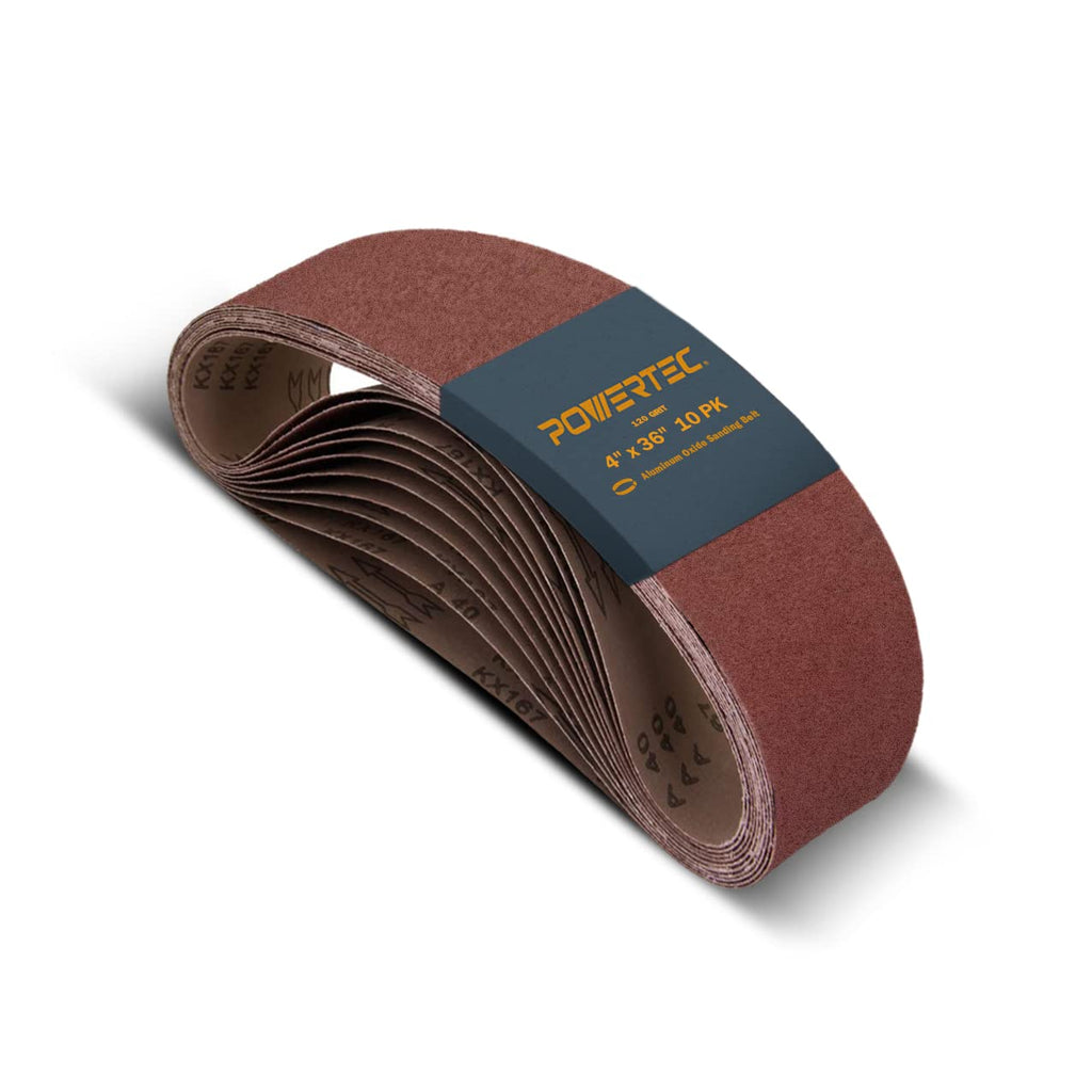 POWERTEC 10PK 4x36 Sanding Belts, 120 Grit Aluminum Oxide, 4 x 36 Inch Sanding Belts for Benchtop Belt and Disc Sander, Belt Sandpaper for Woodworking, Metalworking, Paint, Rust Removal (110110)