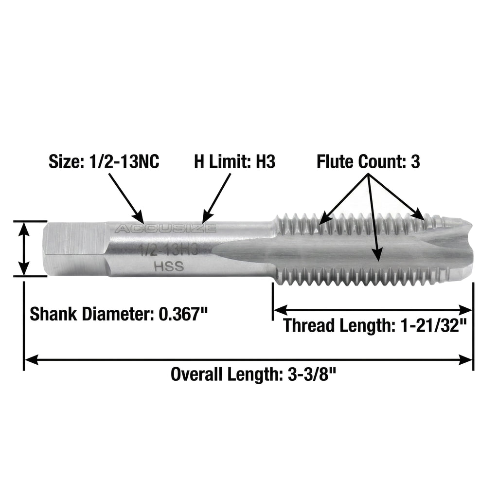 Accusize Industrial Tools Spiral Point Tap, 1/2-13NC, SPT-1/2-13x5