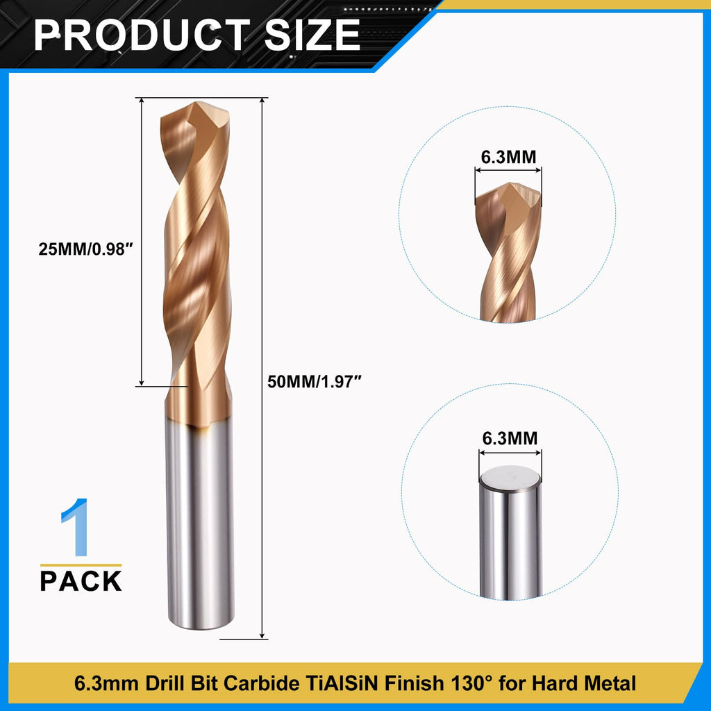 PATIKIL 6.3mm Drill Bit Carbide for Stainless Steel Hard Metal 130°