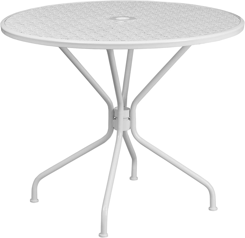 35.25" Round Patio Table with Umbrella Hole, White