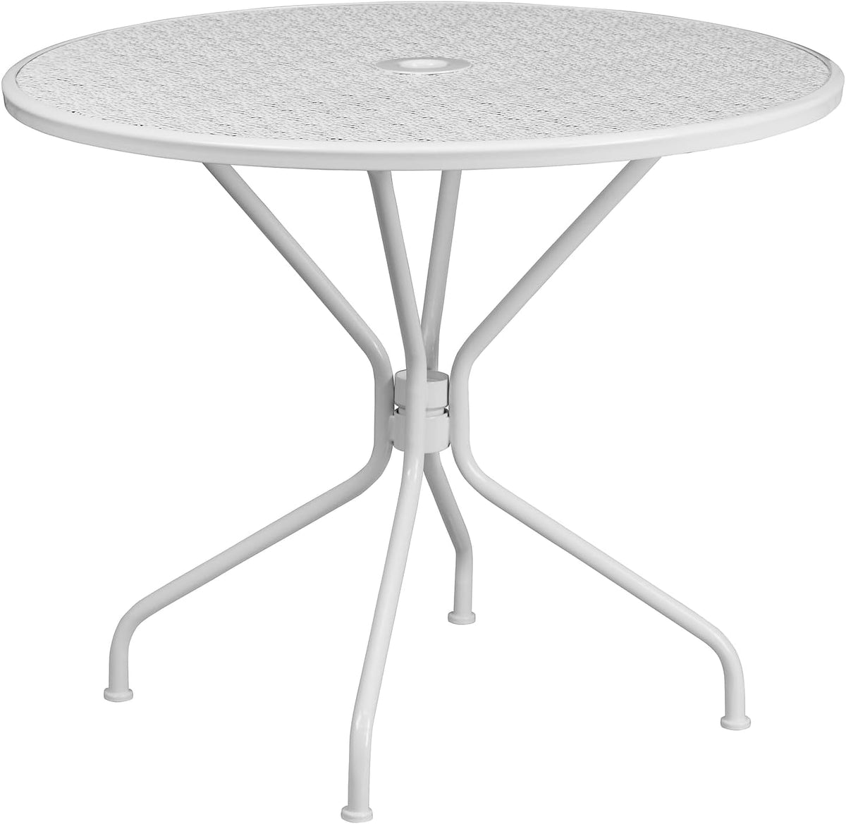 35.25" Round Patio Table with Umbrella Hole, White