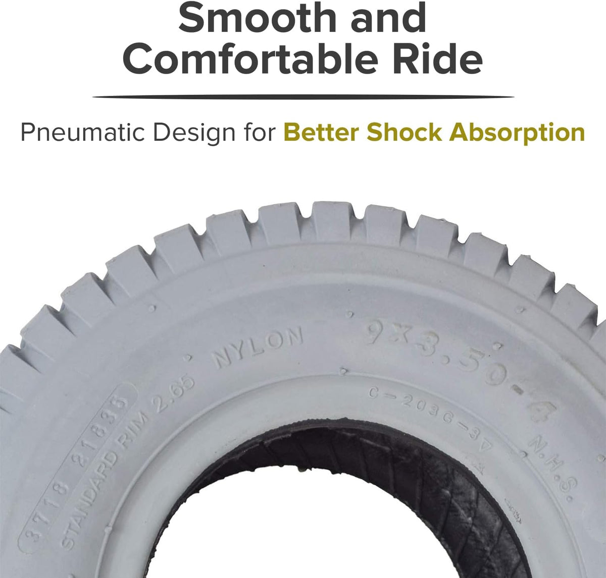 AlveyTech 9x3.50-4 Pneumatic Mobility Tire with Grande Knobby C203 Tread - Replacement Power Chair and Scooter Tires for Hoveround MPV 4/5, Ranger Solo, Shoprider Streamer, and Heartway (TAGRP265076)