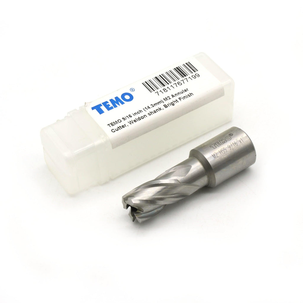 TEMO 9/16" M2 Premium Annular Cutter with Weldon Shank, 1" Depth of Cut