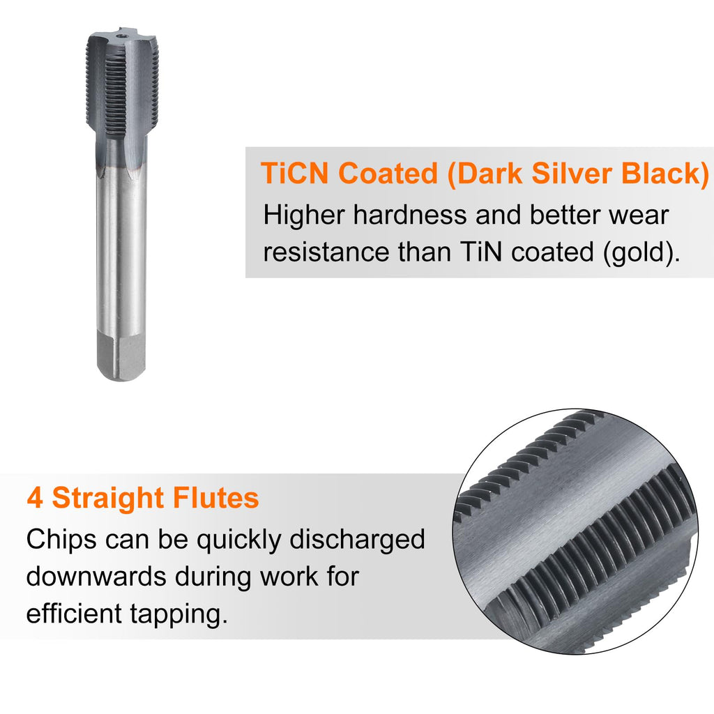 HARFINGTON M19x1.25 Metric Thread Tap 6542 Cobalt High-Speed Steel TiCN Coated Plug Tap Right Hand Straight Flutes Screw Threading Hand Tap