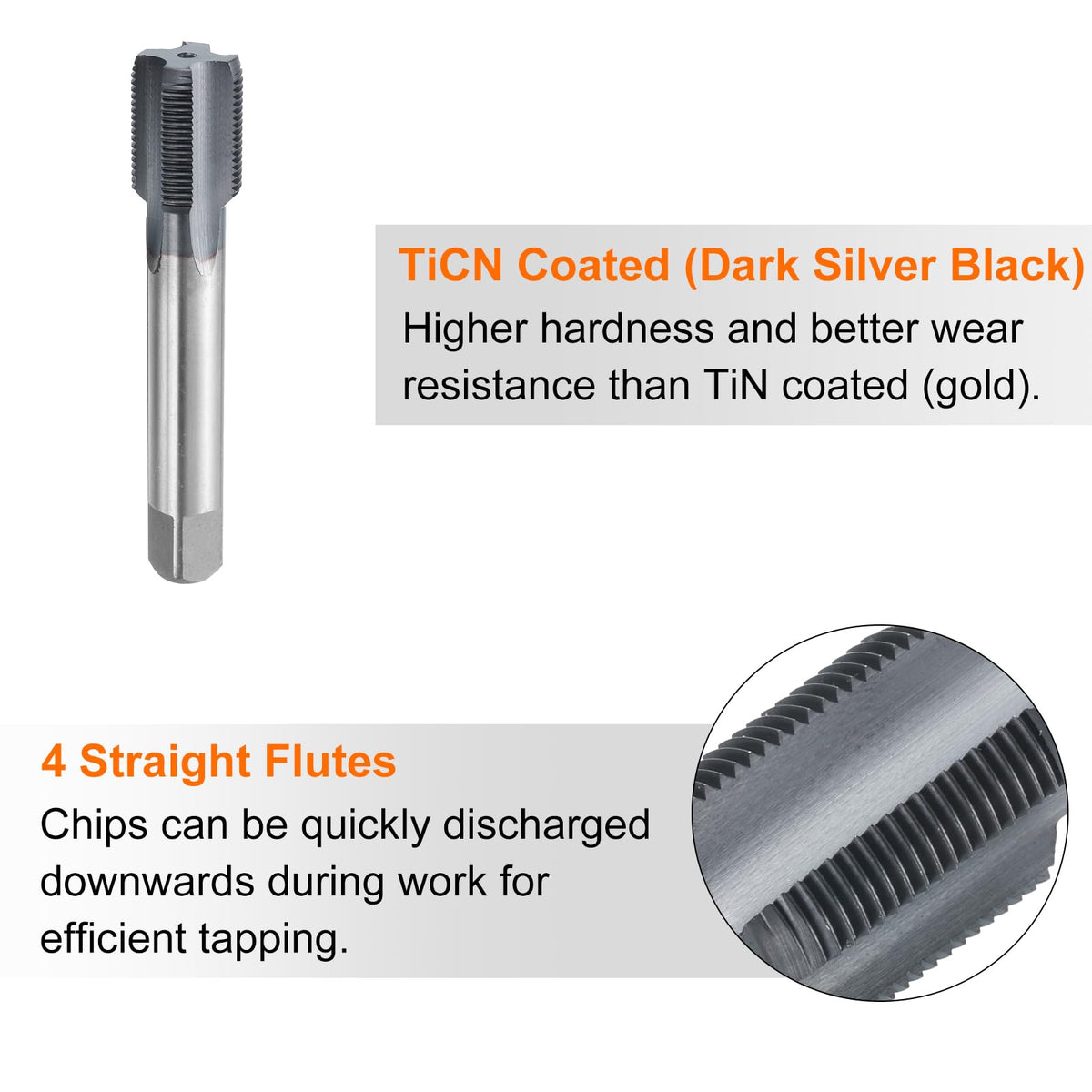 HARFINGTON M19x1.25 Metric Thread Tap 6542 Cobalt High-Speed Steel TiCN Coated Plug Tap Right Hand Straight Flutes Screw Threading Hand Tap