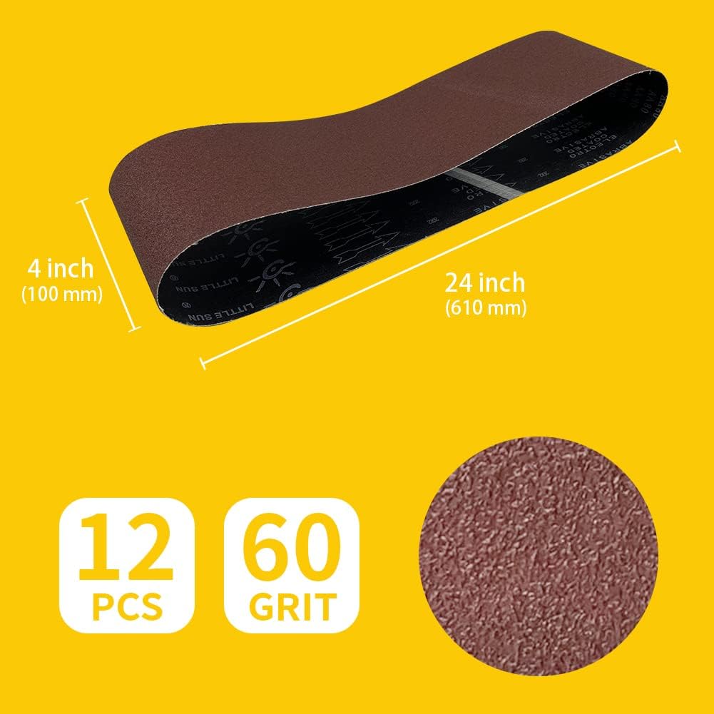 4 x 24 Inch 60 Grit Sanding Belt | Premium Aluminum Oxide Sanding Belt | Premium Sander Sandpaper – 12 Pack