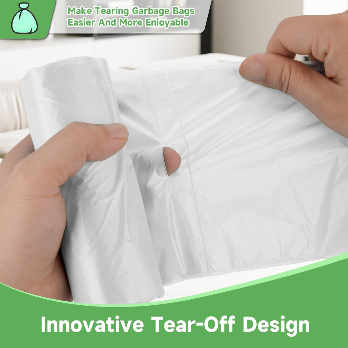 Small Compostable Trash Bags 2.6 Gallon - 100 Count Unscented Biodegradable Garbage Bag Bulk Clear White Durable