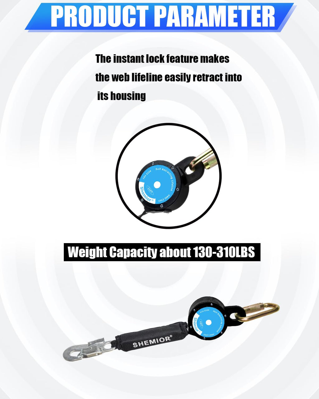 11FT Self Retracting Lifeline, Web SRL, Retractable Safety Lanyard