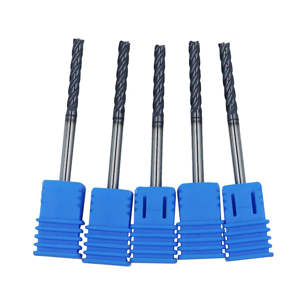 5Pcs 1/8in Solid Carbide Long End Mills, 4 Flute, 30 Degree Helix