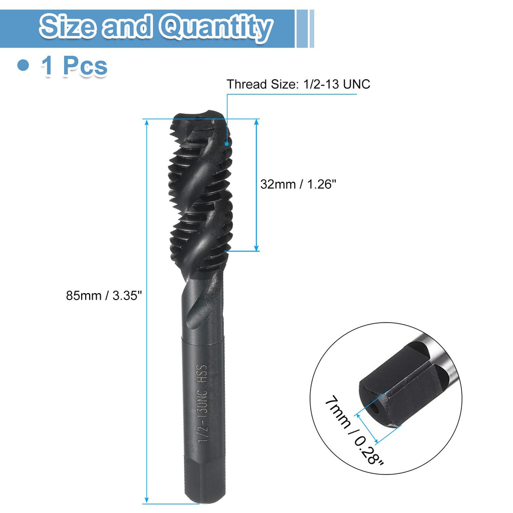 uxcell Spiral Flute Thread Taps 1/2-13 UNC H2 Machine Threading Tap Bit, Nitrided Coated Screw Tapping Repair Tool, M2 High-Speed Steel (HSS6542)
