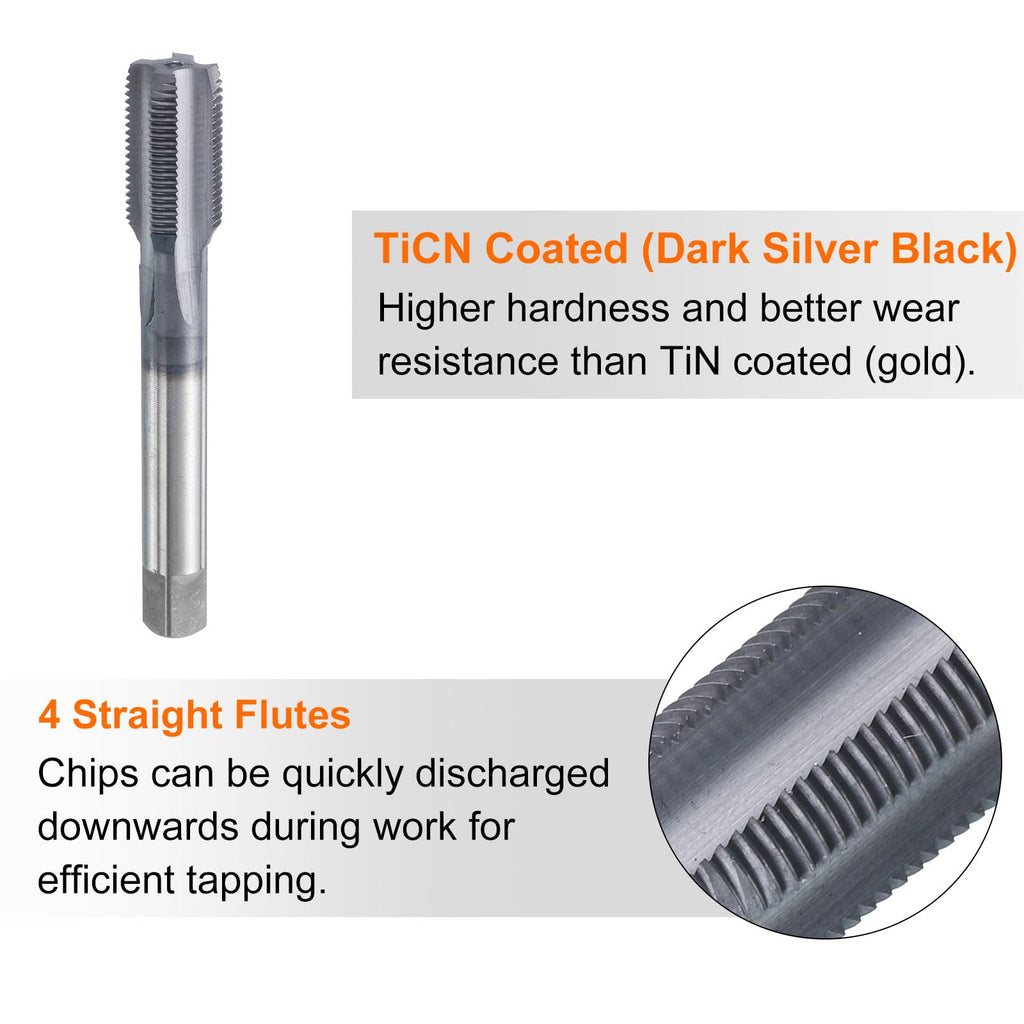 HARFINGTON 1/2"-24 UNS Thread Tap 6542 Cobalt High-Speed Steel TiCN Coated Plug Tap Right Hand Flat Head 4 Straight Flutes Screw Threading Hand Tap