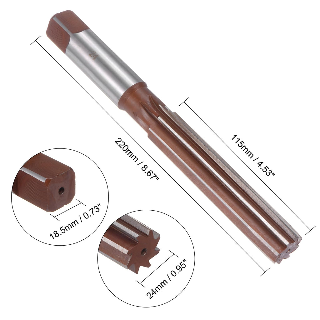 uxcell Hand Reamer 24mm Alloy Tool Steel H8 8 Straight Flutes Hand Milling Cutter Tool Metric Reaming Drill Bit for Metal