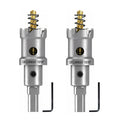 2-Pack 15/16" TCT Hole Saws for Hard Metal, Heavy Duty 24mm Tungsten Carbide Tipped Hole Cutters Set with Spring-Loaded Pilot Drill Bits for Stainless Steel, Metal, Iron, and Plastic.