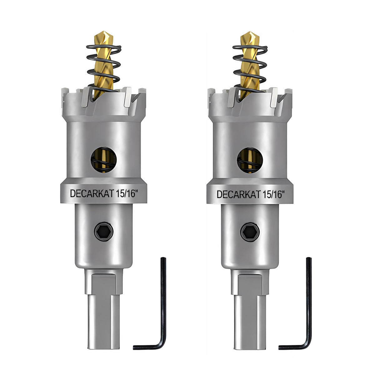 2-Pack 15/16" TCT Hole Saws for Hard Metal, Heavy Duty 24mm Tungsten Carbide Tipped Hole Cutters Set with Spring-Loaded Pilot Drill Bits for Stainless Steel, Metal, Iron, and Plastic.