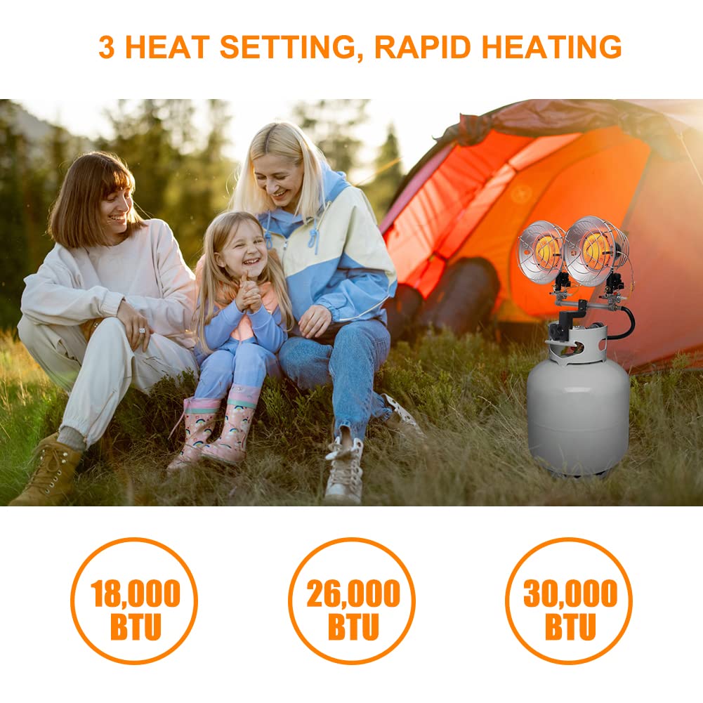 Propane Tank Top Heater, CAMPLUX Outdoor Tanktop Heater with Tip-Over Switch for Garage, Camping, Hunting, Double