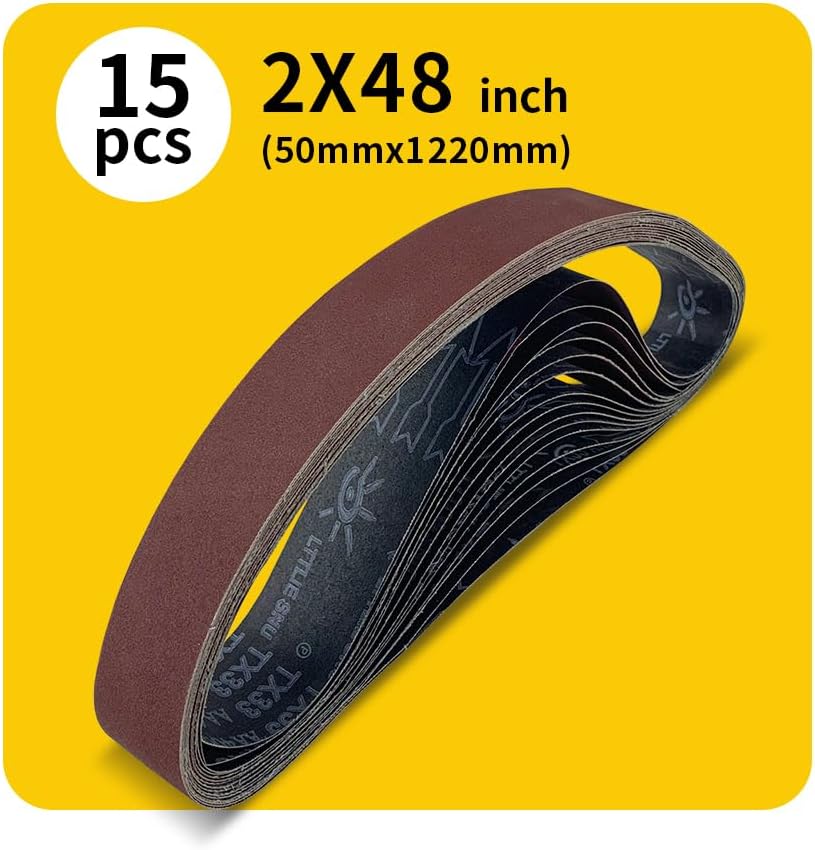 15 Pcs 2 x 48 Inch Assorted Aluminum Oxide Belt Sander Sanding Belt - 3 Each of 80/120/150/240/400 Grits