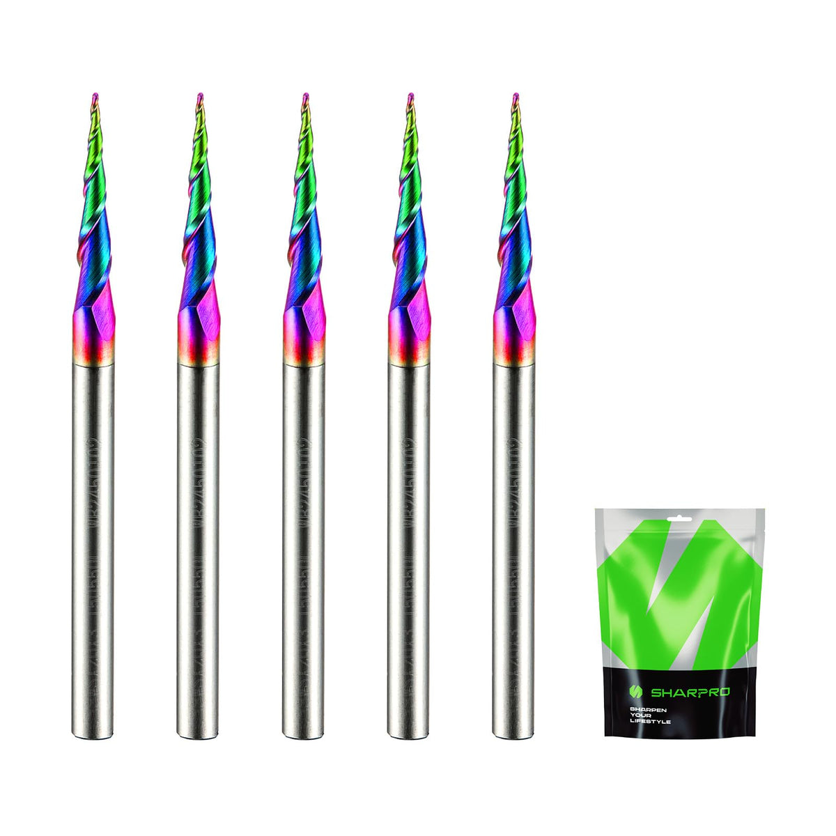 SHARPRO Carbide Tapered Ball Nose End Mill, 1/8" Shank 8° CNC Carving Router Bit 0.5mm Tip (R0.25 Radius), Spiral 2 Flute for Wood Engraving, 3D/2D Milling, Quark Coated (5PCS)