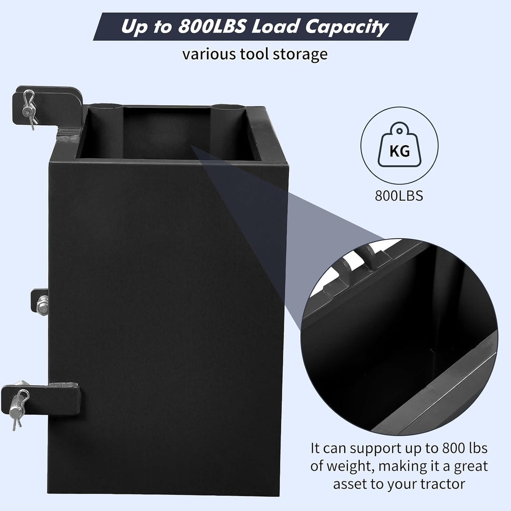 3 Point Ballast Box, 800lbs Capacity, Standard 2 inch Hitch Receiver,with 5cu.ft Volume, Heavy Duty Steel, Fits