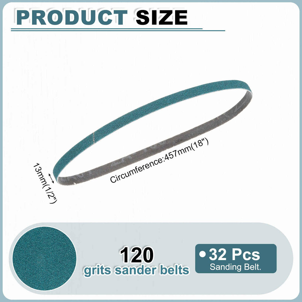 HARFINGTON 1/2 x 18 Inch Sanding Belts 120 Grit Zirconia 32 Pcs