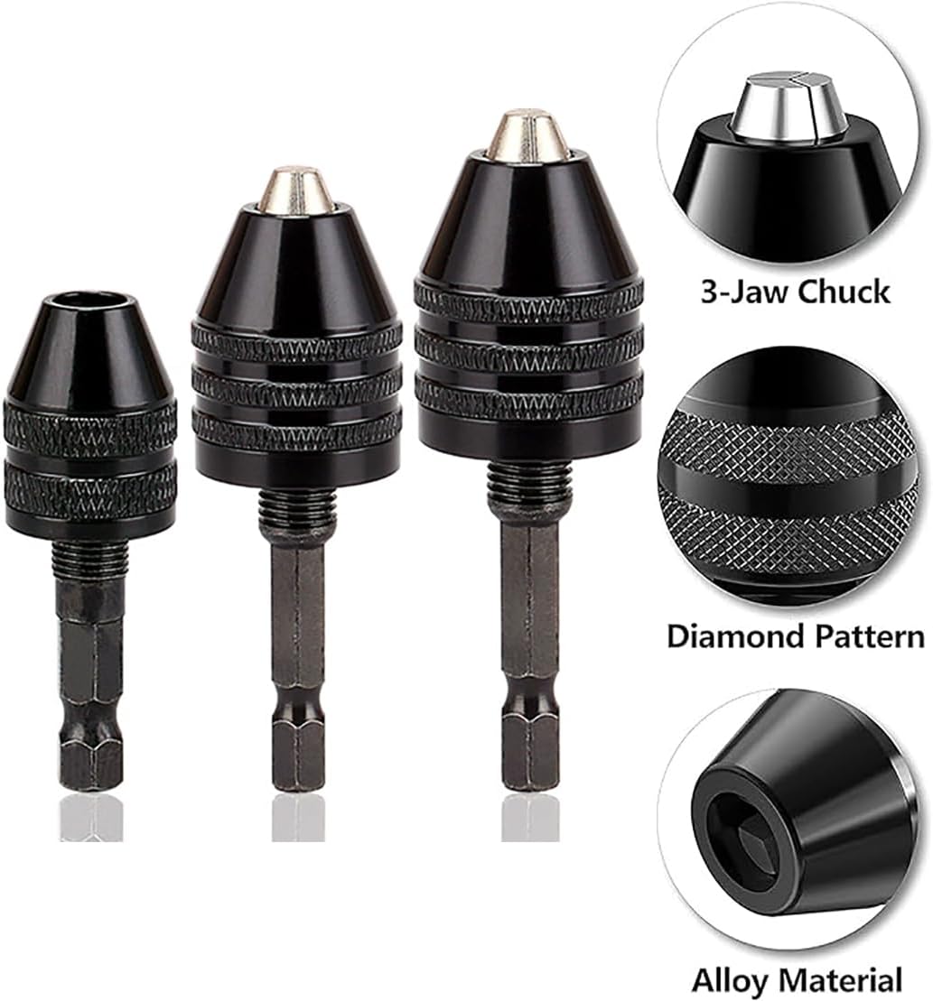 Resze Keyless Drill Chuck Adapter - 3Pcs Drill Chuck for Impact Driver