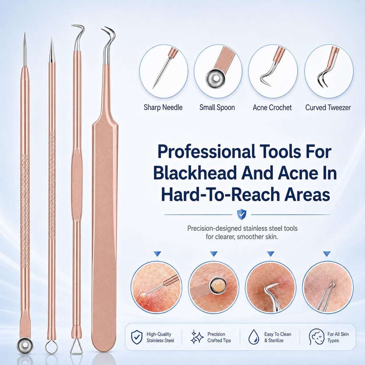 Pimple Popper Tool Kit, MENOLY 10 Pcs Blackhead Remover Comedone Extractor Acne Removal Kit for Blemish, Whitehead