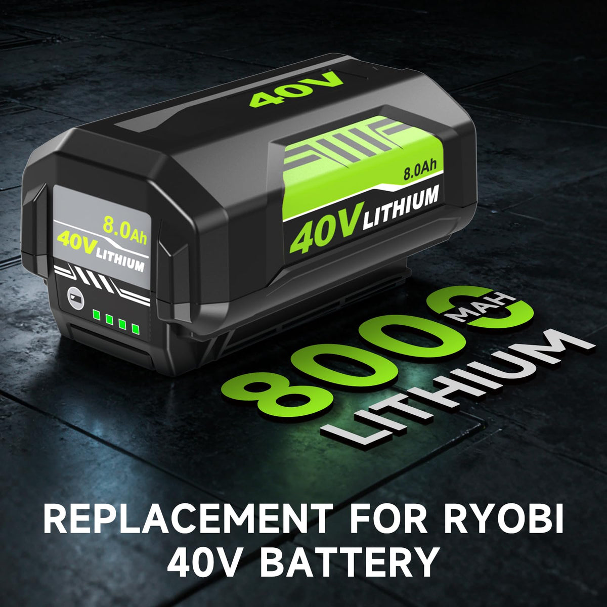 1 Pack 8000mAh Replacement for Ryobi 40V Battery and Charger(Green)