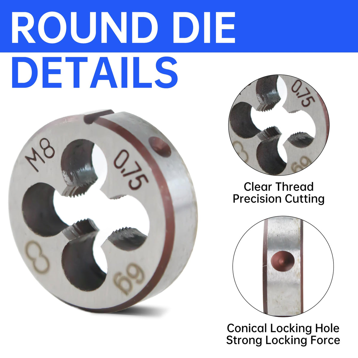 MCSDFN M8 x 0.75 Metric Tap and Die Set, M8 x 0.75mm High-speed Steel Machine Tap and Die Set, Right Hand Thread Tap and Round Thread Die