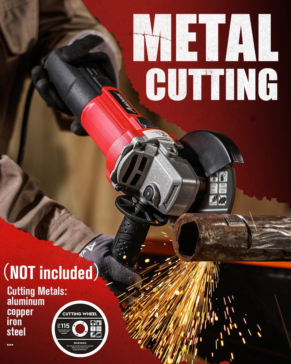 Angle Grinder 4-1/2 inch Electric Grinder Tools 750W 6.5 Amp Metal Grinder, 11500 RPM, with Grinding Wheels