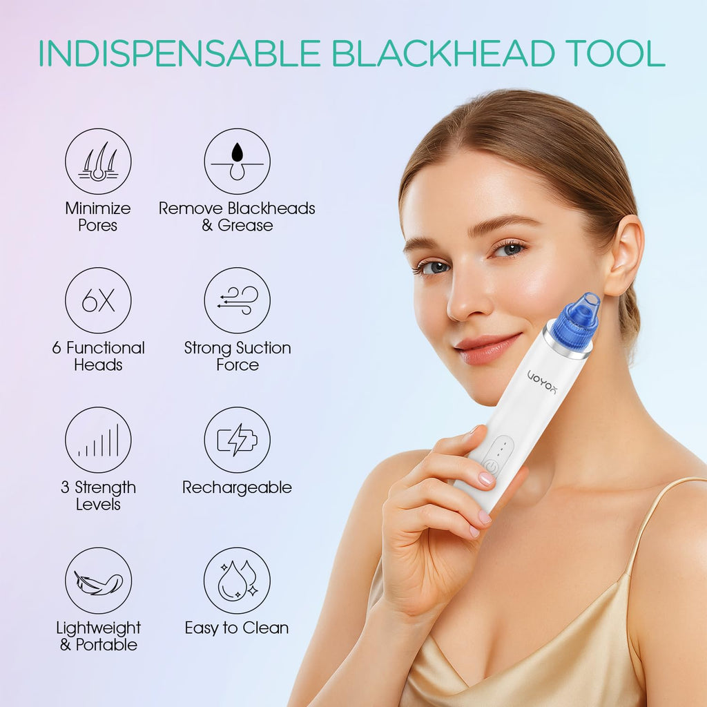 Blackhead Remover Pore Vacuum with 6 Suction Heads for Face