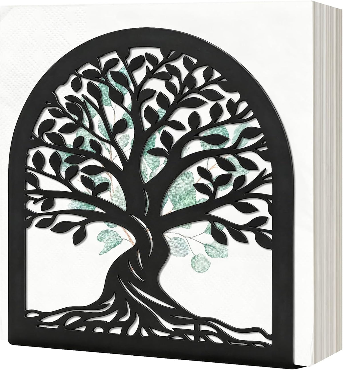 Napkin Holder for Table, Tree of Life Metal Napkin Dispenser, Black